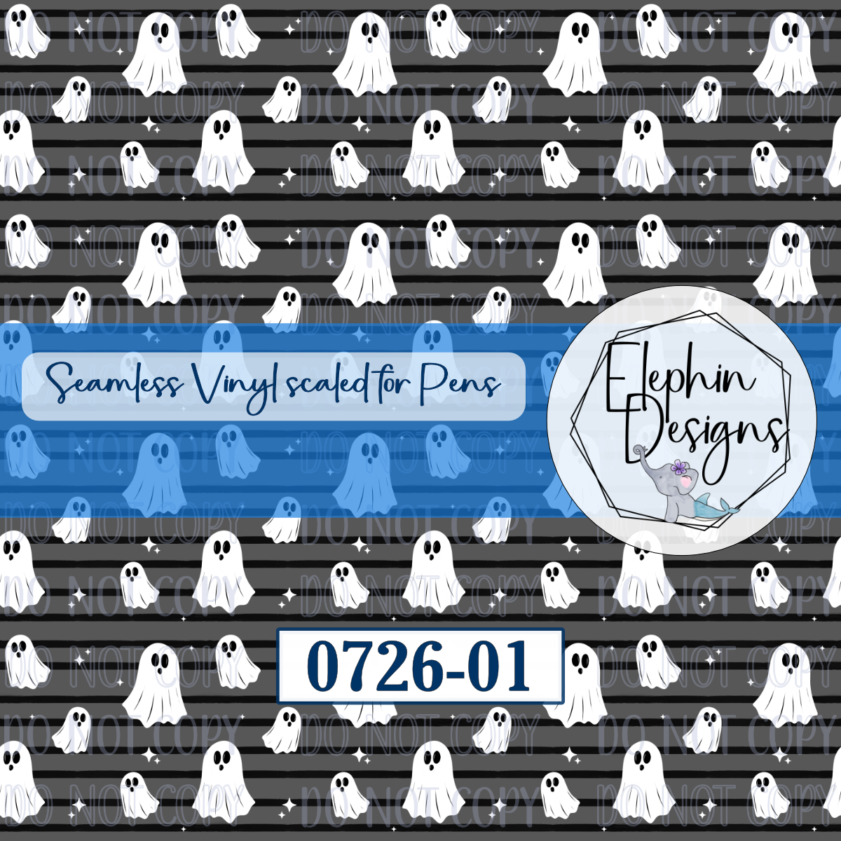 Cute Ghostie Stripe Seamless Printed Vinyl | 0726-01