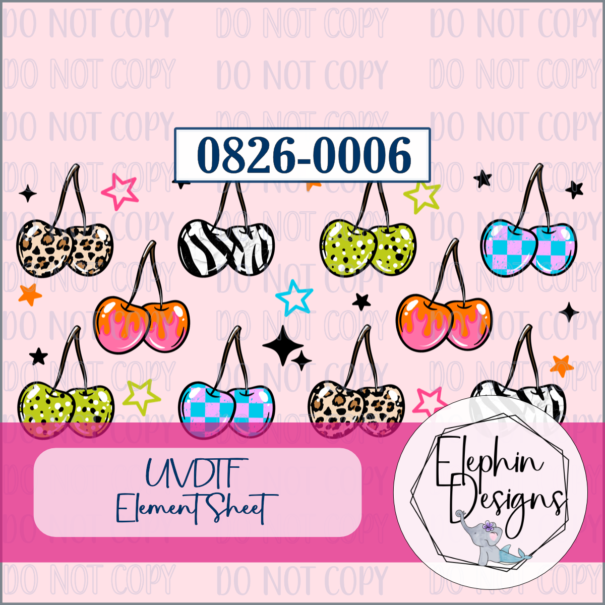 UV DTF Element Sheet | Retro Patterned Cherries | 0826-0006