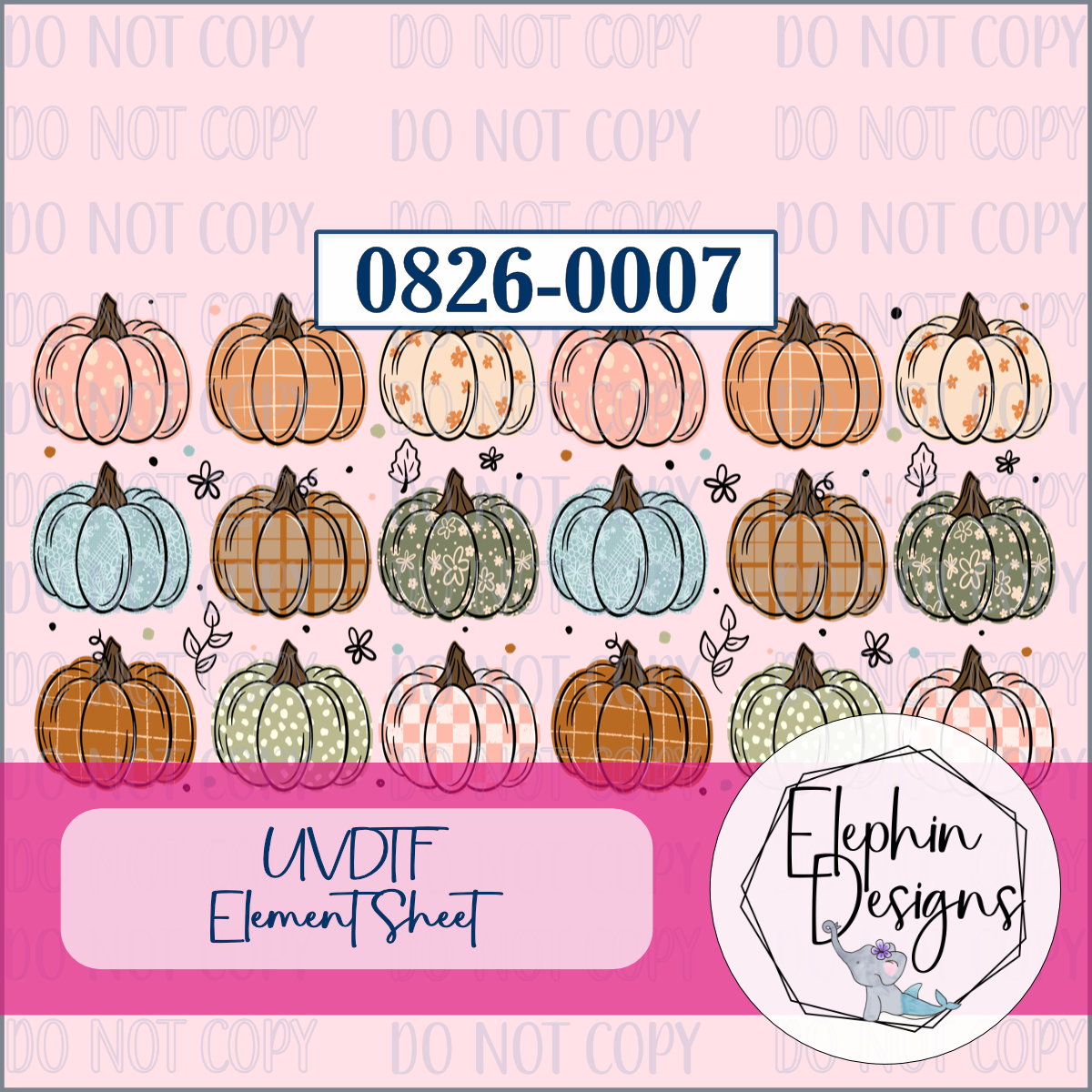 UV DTF Element Sheet | Boho Patterned Pumpkins | 0826-0007