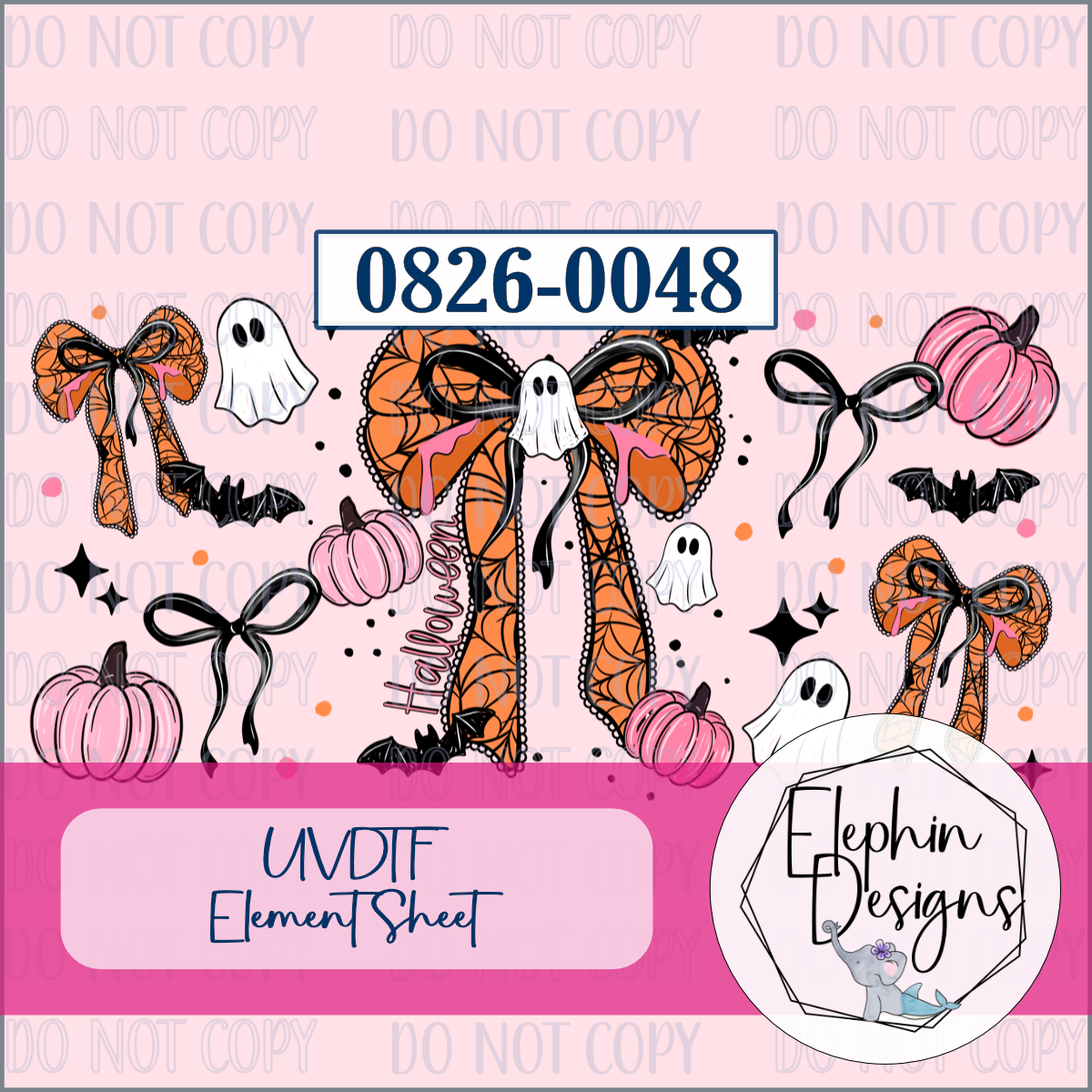 UV DTF Element Sheet | Halloween Pink Pumpkin Ghost Bow | 0826-0048