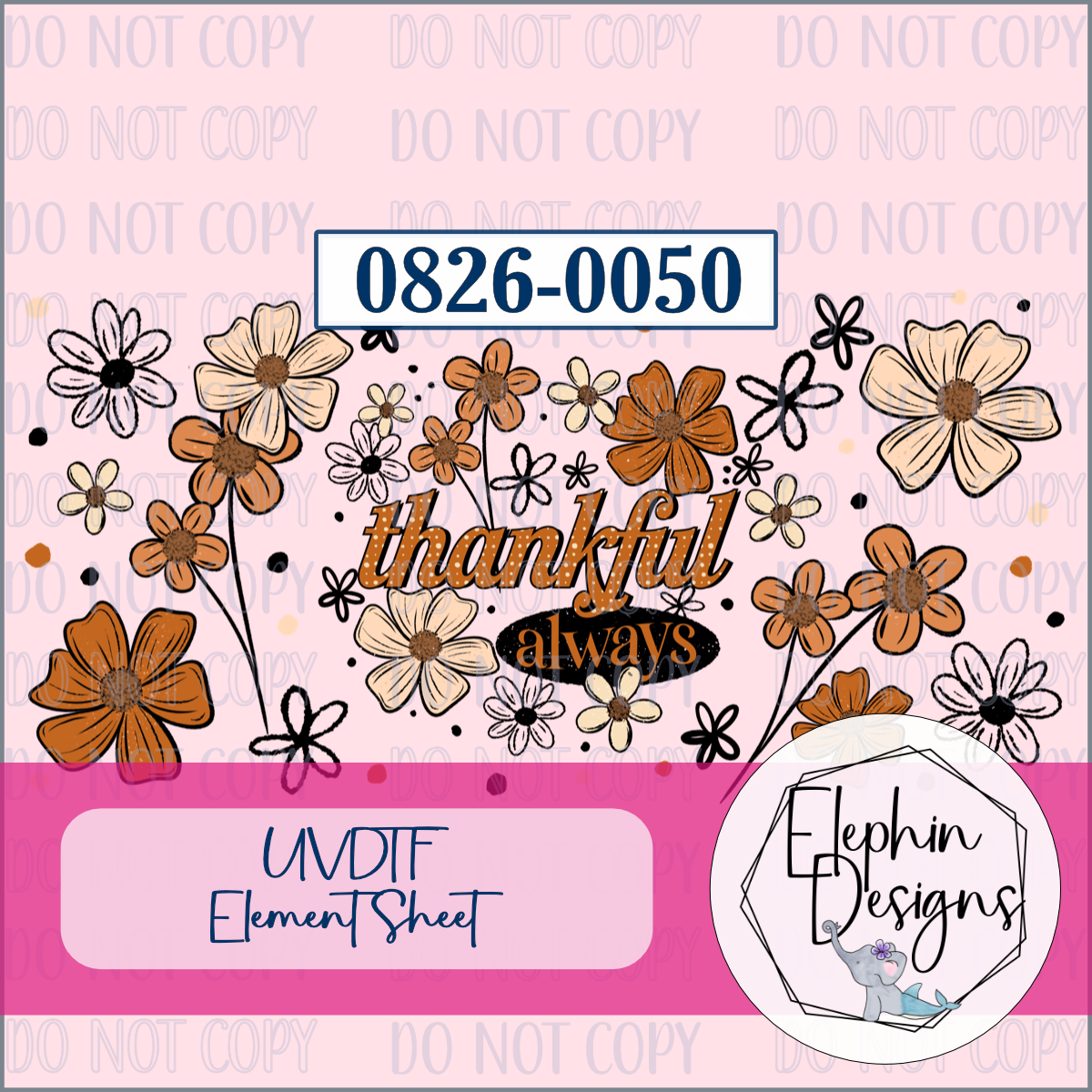 UV DTF Element Sheet | Thankful Always Boho Wildflower | 0826-0050