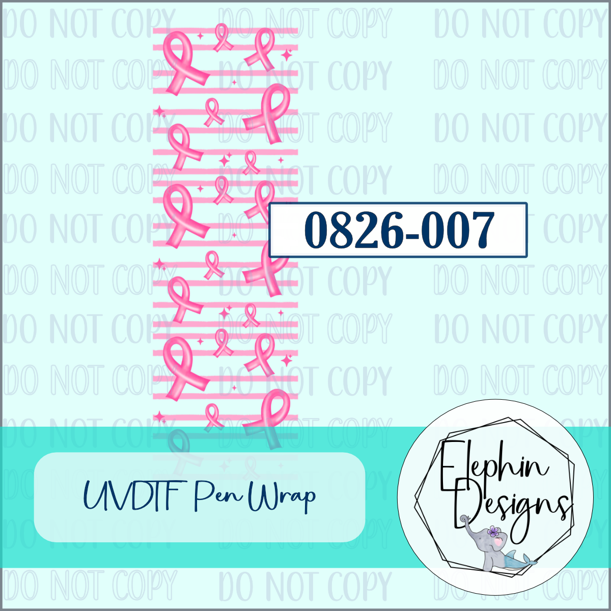 UV DTF Pen Wrap | Pink Ribbon Awareness Stripe | 0826-007