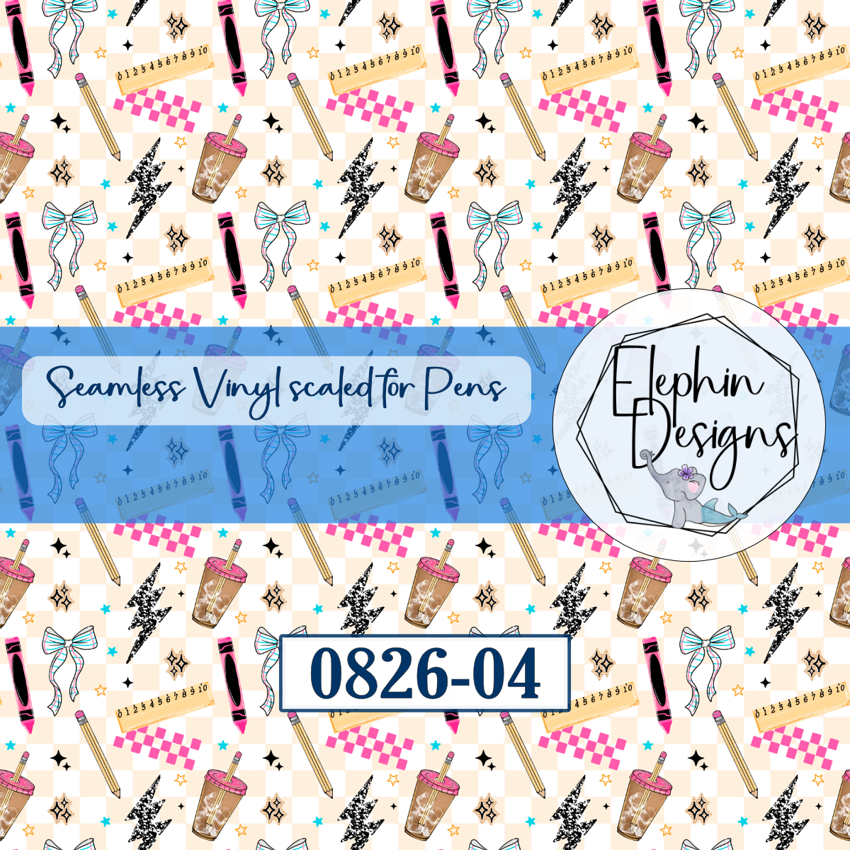Coquette Bow Crayon Seamless Printed Vinyl | 0826-04