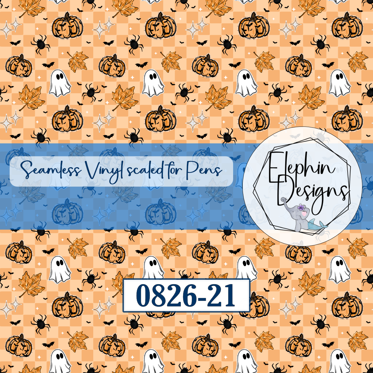 Halloween Checker Pumpkin Seamless Printed Vinyl | 0826-21