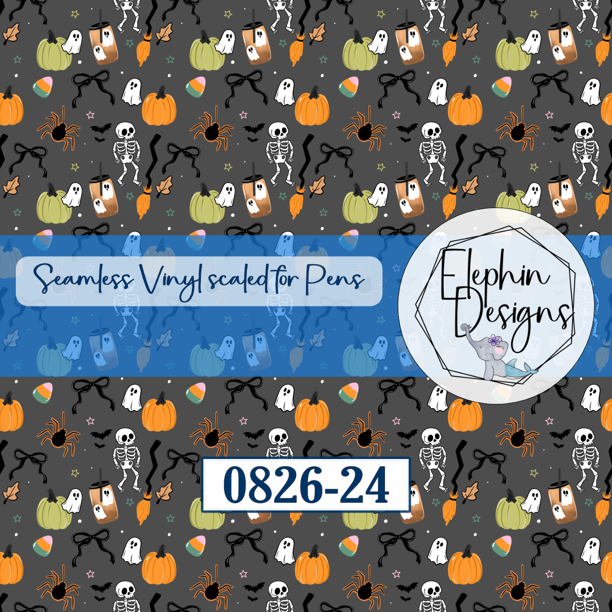 Halloween Skeleton Coffee Seamless Printed Vinyl | 0826-24