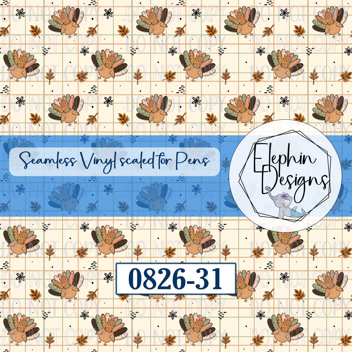 Thanksgiving Turkey Leaf Plaid Seamless Printed Vinyl | 0826-31