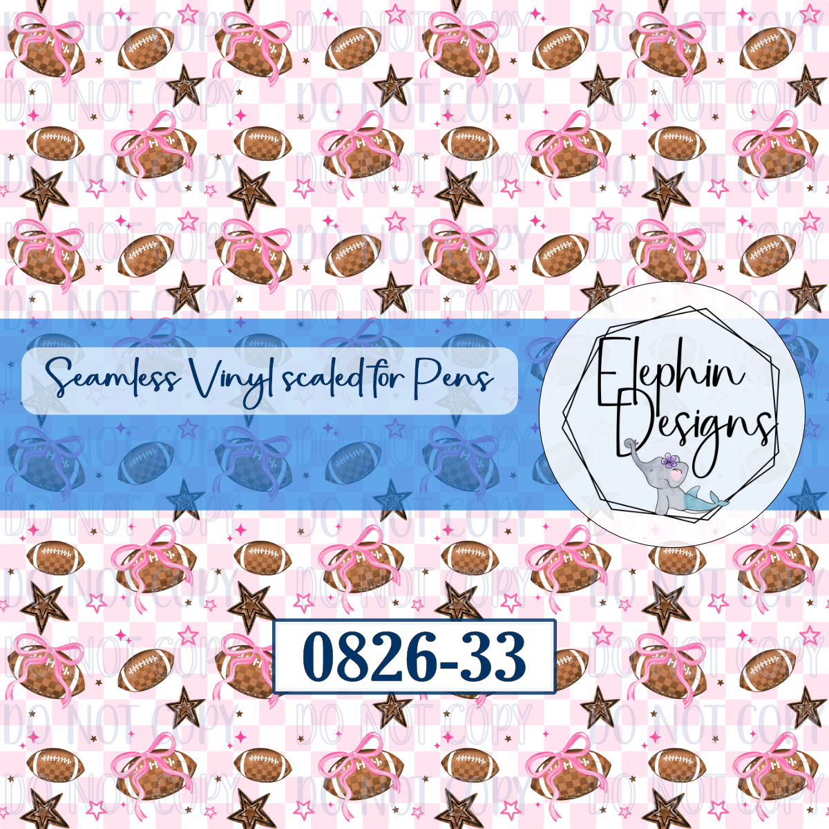Football Pink Bow Star Checker Seamless Printed Vinyl | 0826-33