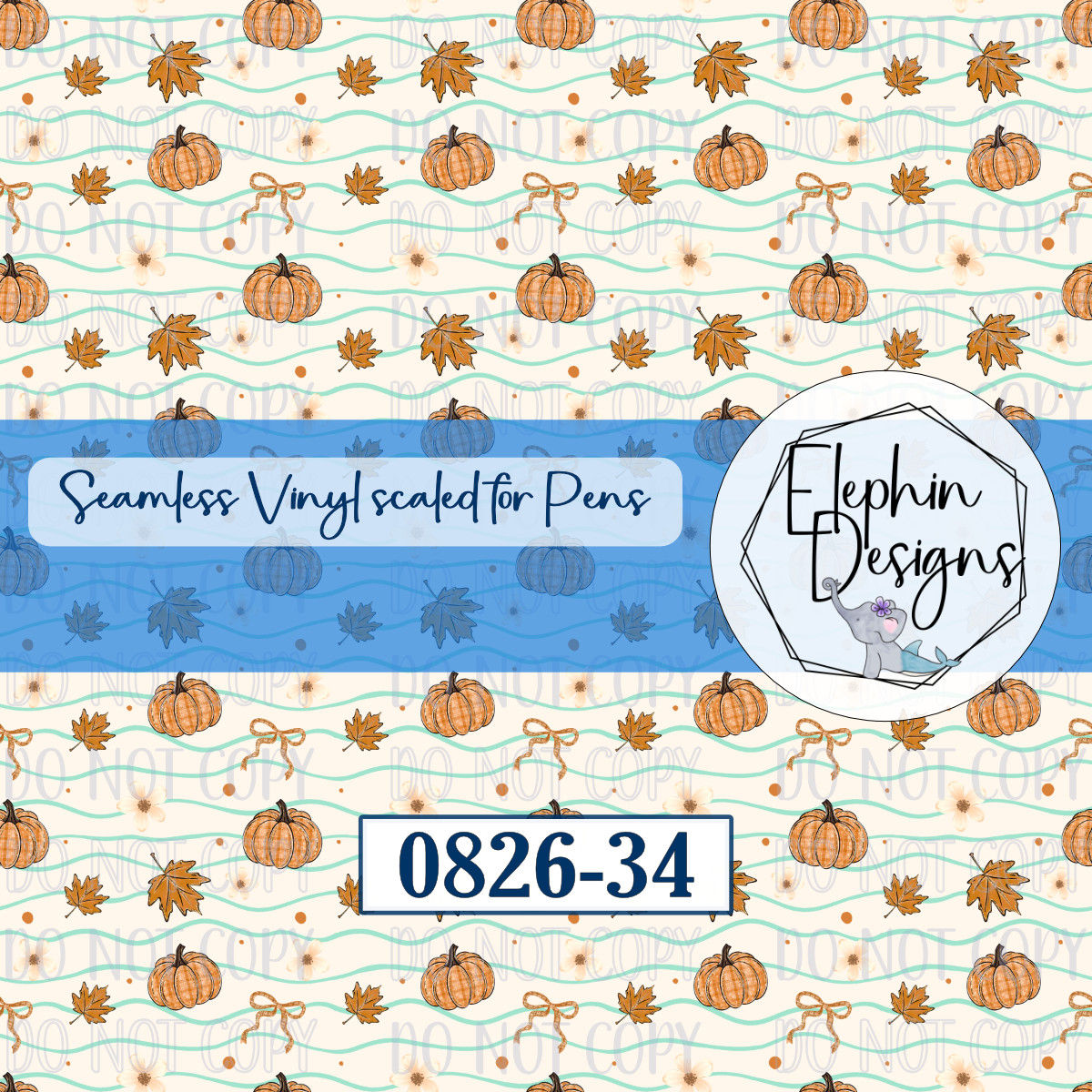 Fall Pumpkin Bow Seamless Printed Vinyl | 0826-34
