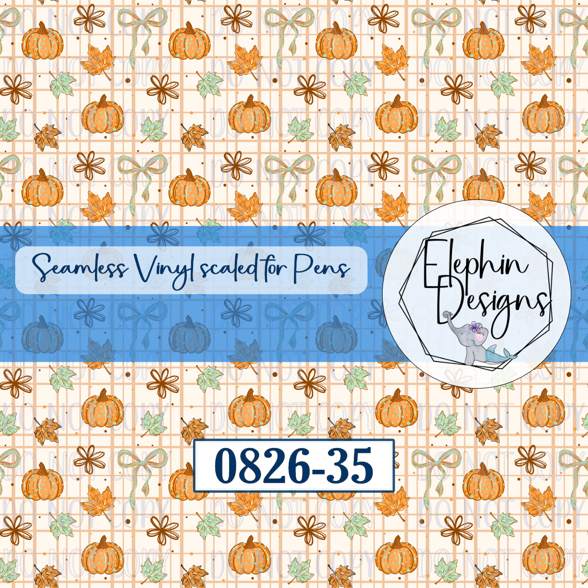 Pumpkin Plaid Bow Seamless Printed Vinyl | 0826-35