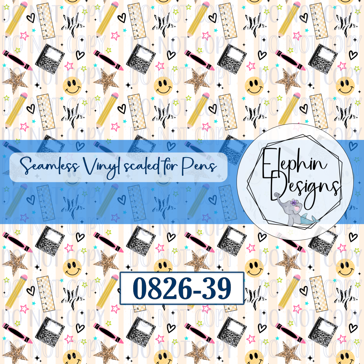 School Supplies Smiley Seamless Printed Vinyl | 0826-39