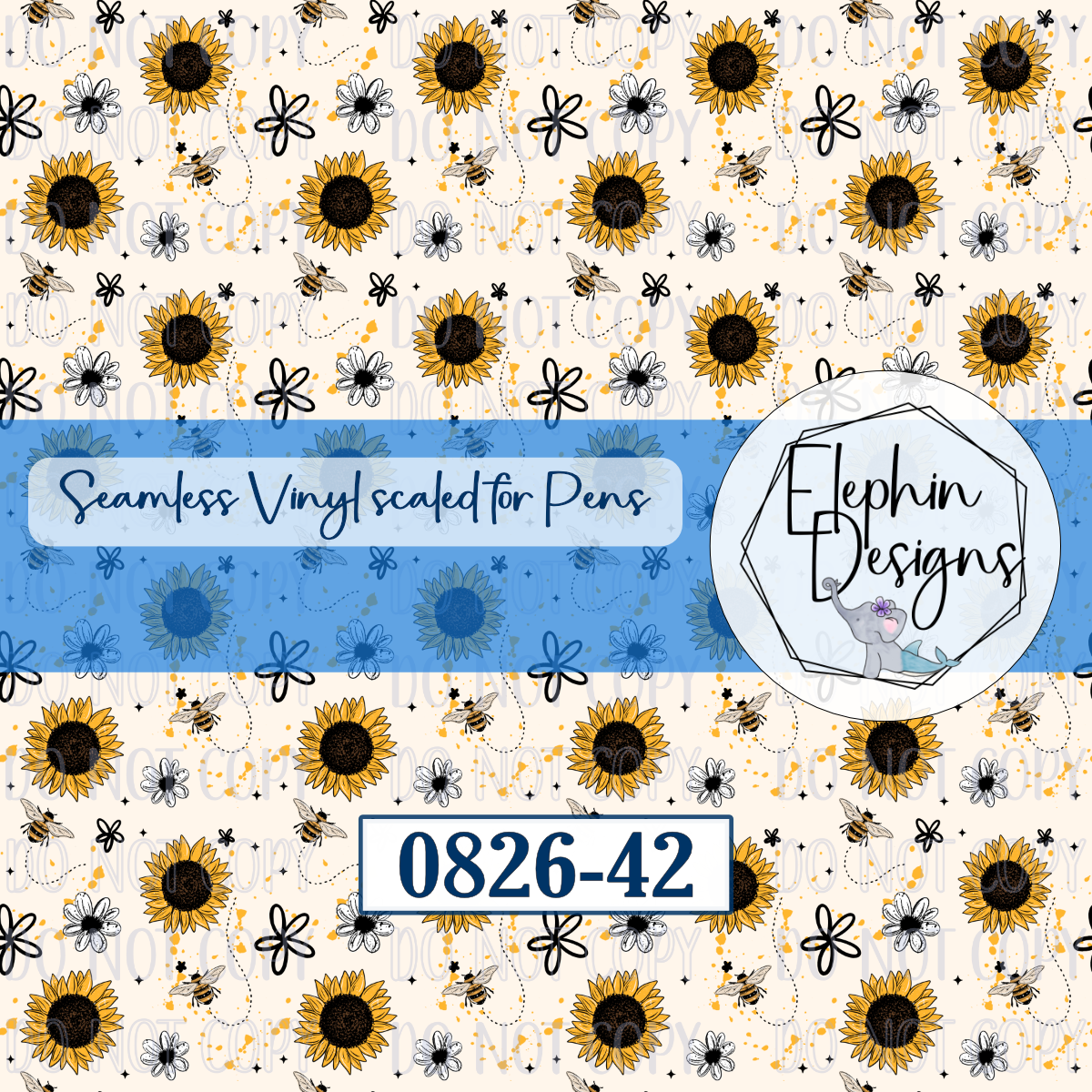 Sunflower Bee Seamless Printed Vinyl | 0826-42