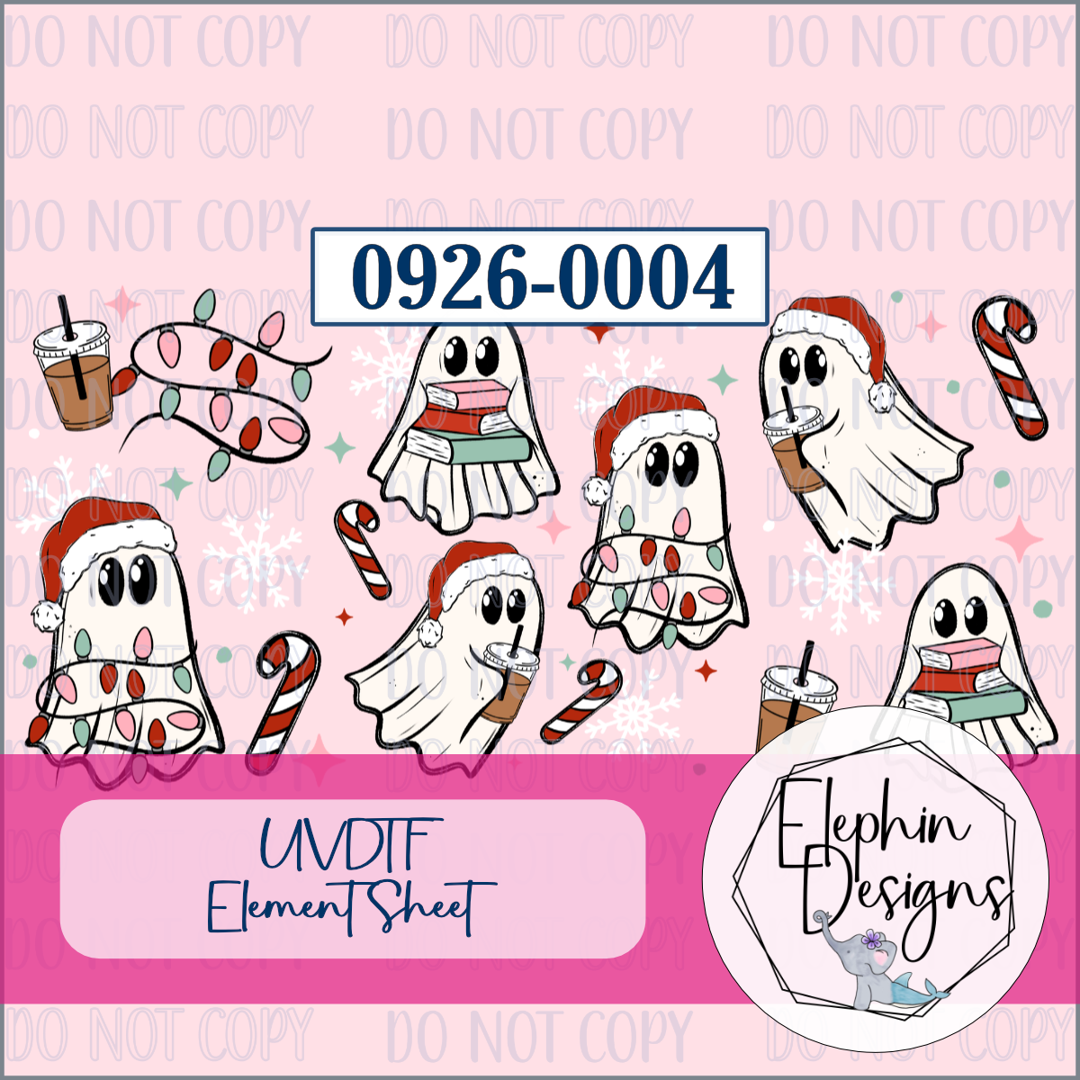 UV DTF Element Sheet | Christmas Ghosts Books and Coffee | 0926-0004