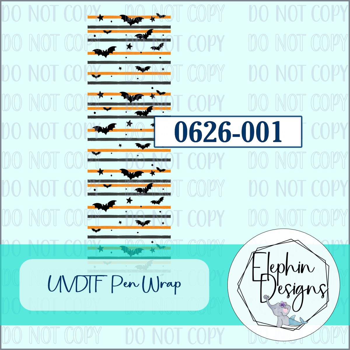 UV DTF Pen Wrap | Halloween Bats & Stripes | 0626-001