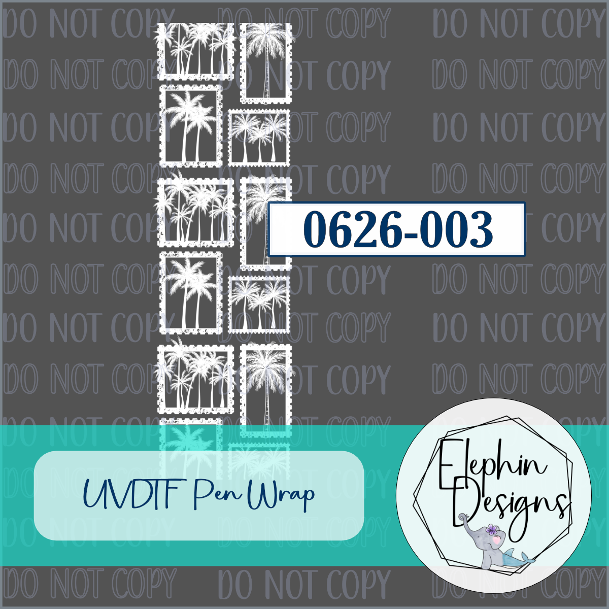 UV DTF Pen Wrap | White Palm Tree Postage Stamp | 0626-003