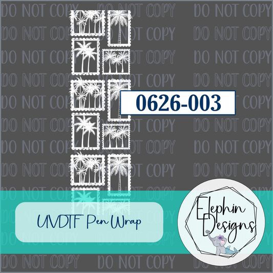 UV DTF Pen Wrap | White Palm Tree Postage Stamp | 0626-003