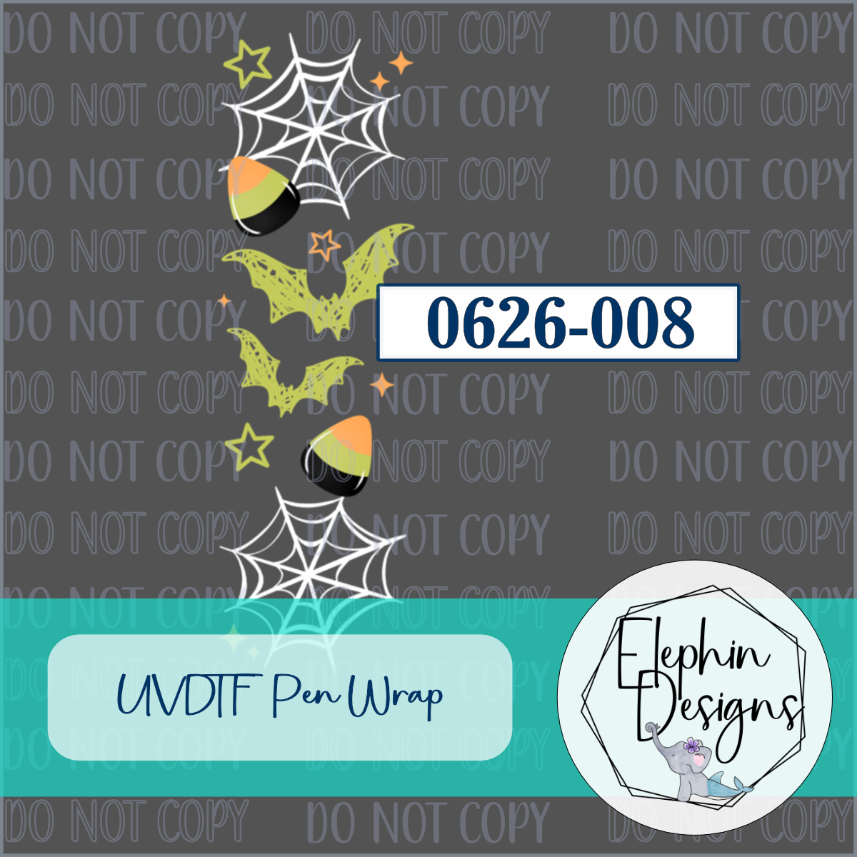 UV DTF Pen Wrap | Candy Corn Bats & Spiderweb | 0626-008