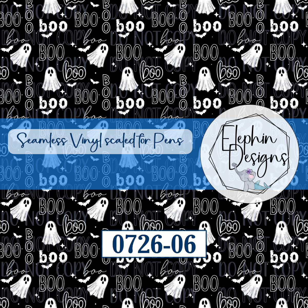 Black & White BOO Ghost Seamless Printed Vinyl | 0726-06