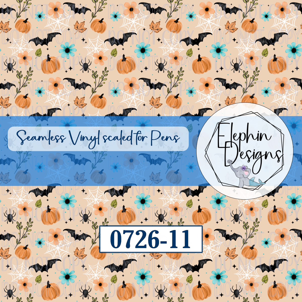 Pumpkin Bat Floral Seamless Printed Vinyl | 0726-11