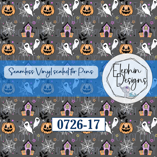 Ghosts, Pumpkins & Haunted House Seamless Printed Vinyl | 0726-17