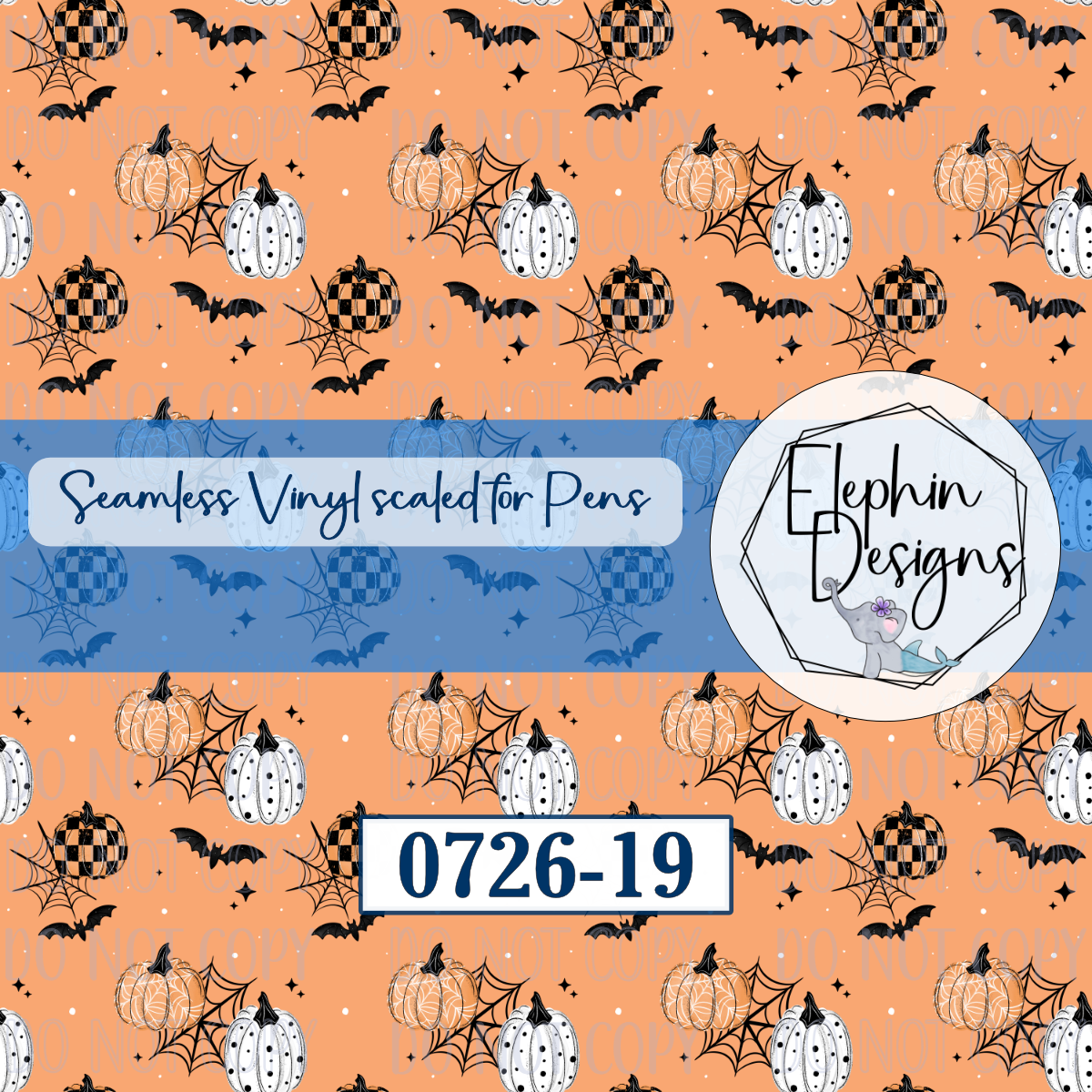 Halloween Pumpkin & Bat Seamless Printed Vinyl | 0726-19