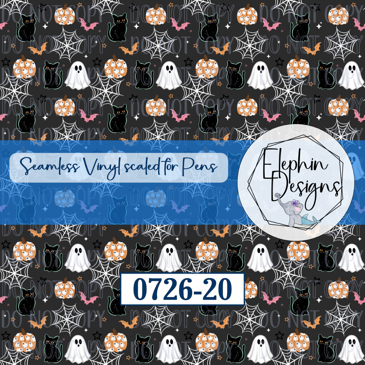 Black Cat & Ghost Seamless Printed Vinyl | 0726-20