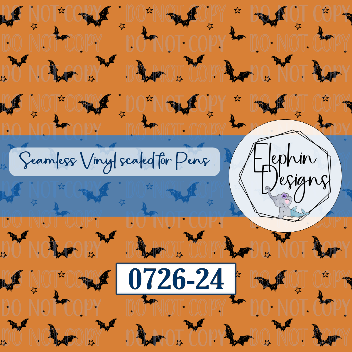 Orange Halloween Bat Seamless Printed Vinyl | 0726-24