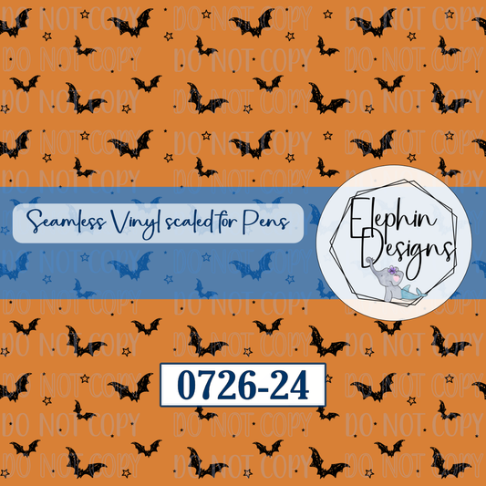 Orange Halloween Bat Seamless Printed Vinyl | 0726-24