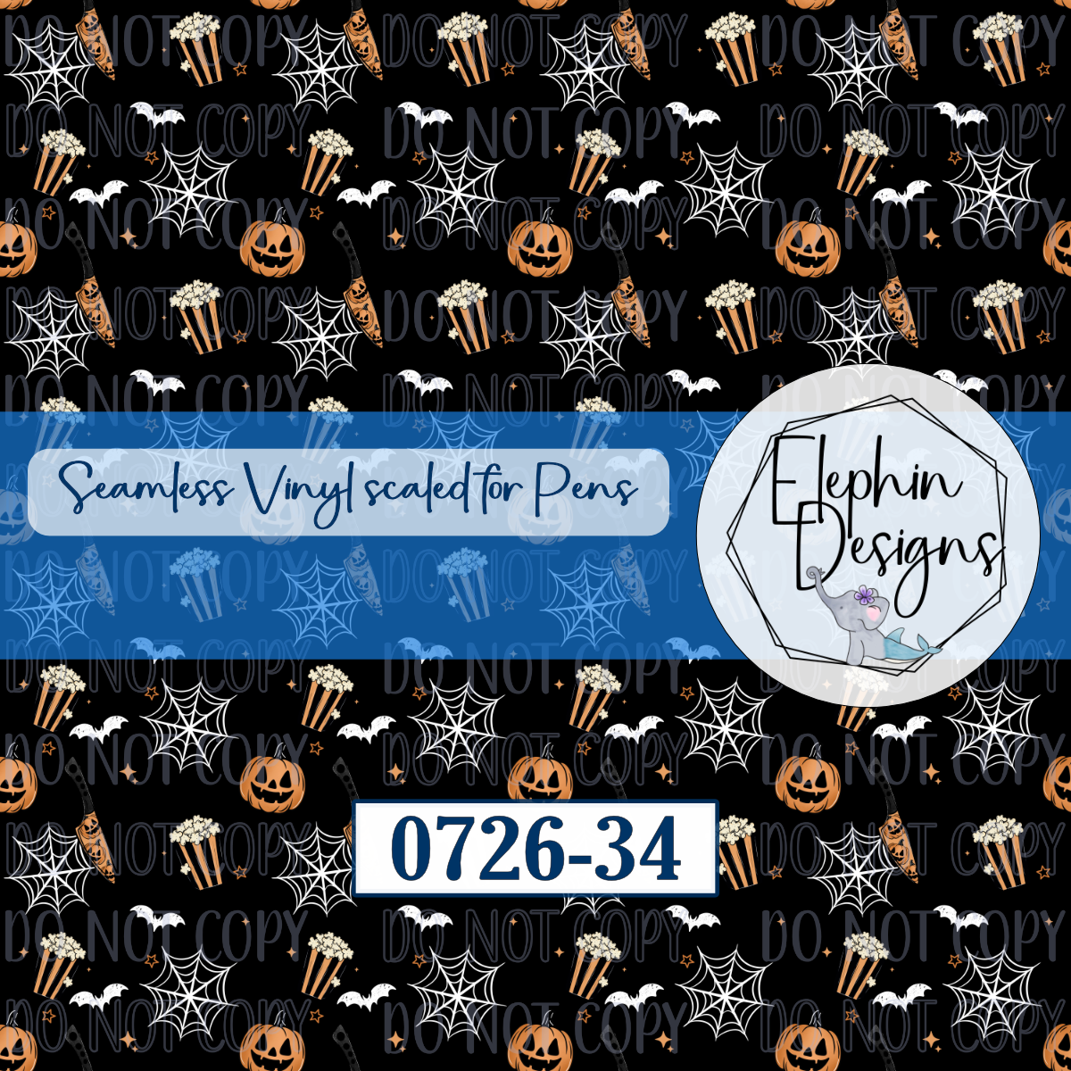 Halloween Movie Night Seamless Printed Vinyl | 0726-34