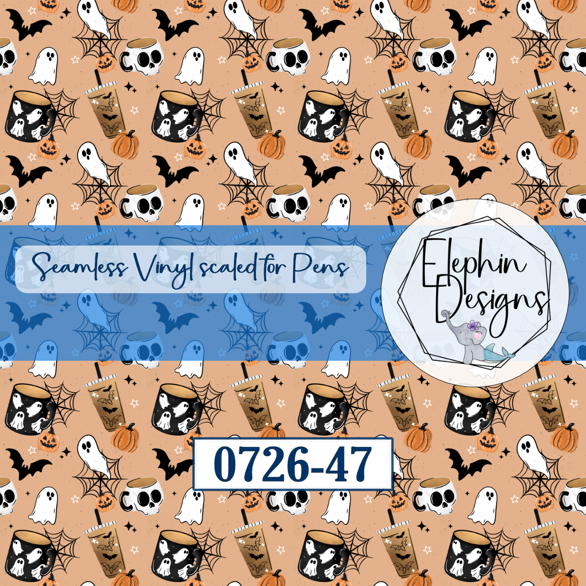 Halloween Coffee Ghost Seamless Printed Vinyl | 0726-47