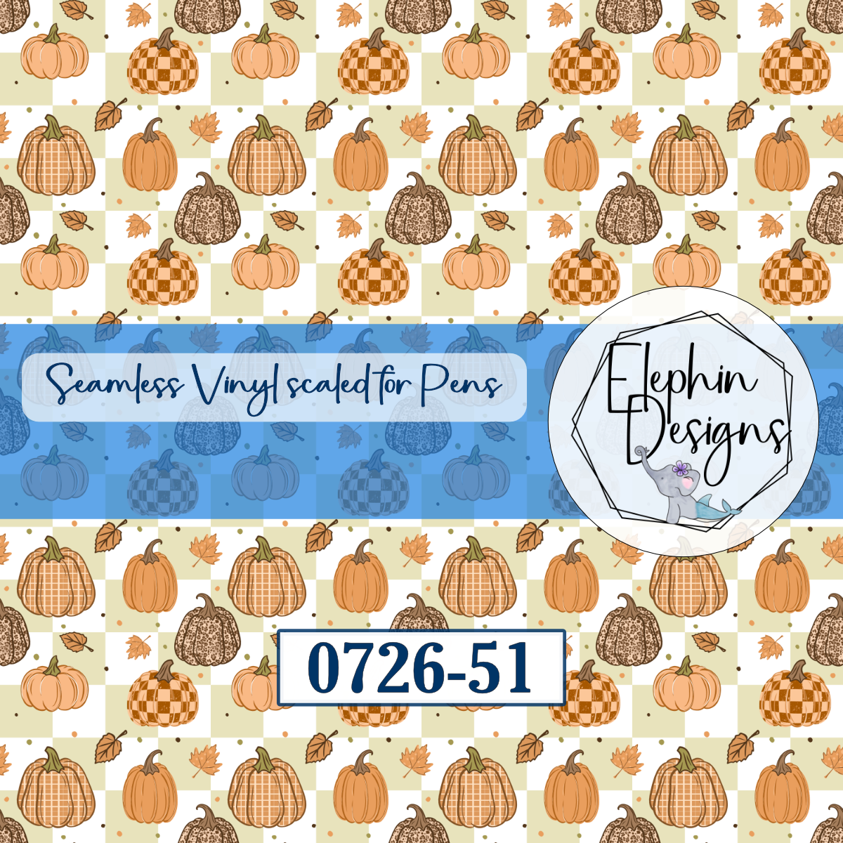 Checkered Pumpkin Fall Seamless Printed Vinyl | 0726-51