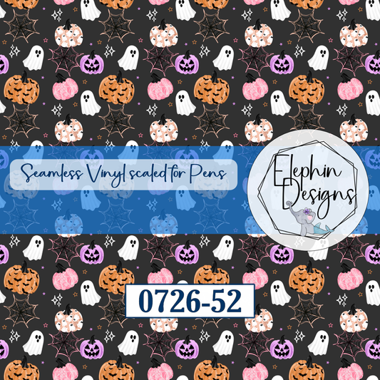 Pastel Pumpkin Ghost Seamless Printed Vinyl | 0726-52