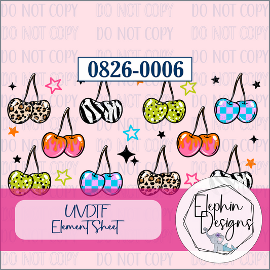UV DTF Element Sheet | Retro Patterned Cherries | 0826-0006