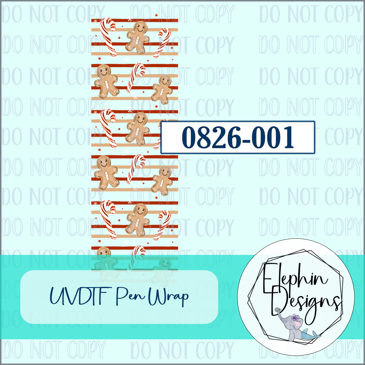 UV DTF Pen Wrap | Gingerbread Candy Cane | 0826-001