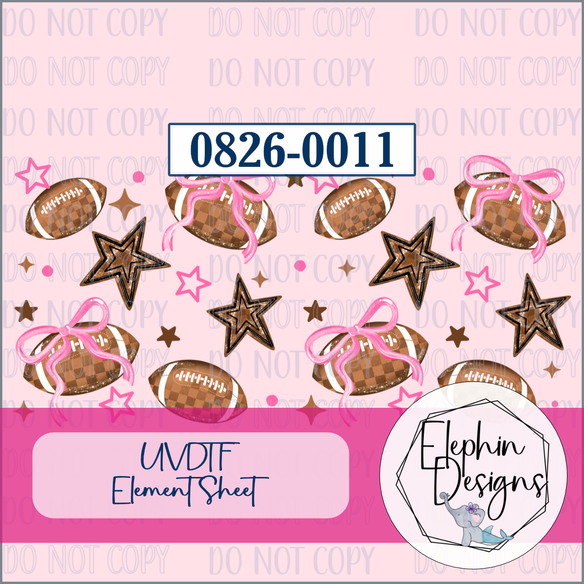 UV DTF Element Sheet | Football Pink Bow | 0826-0011