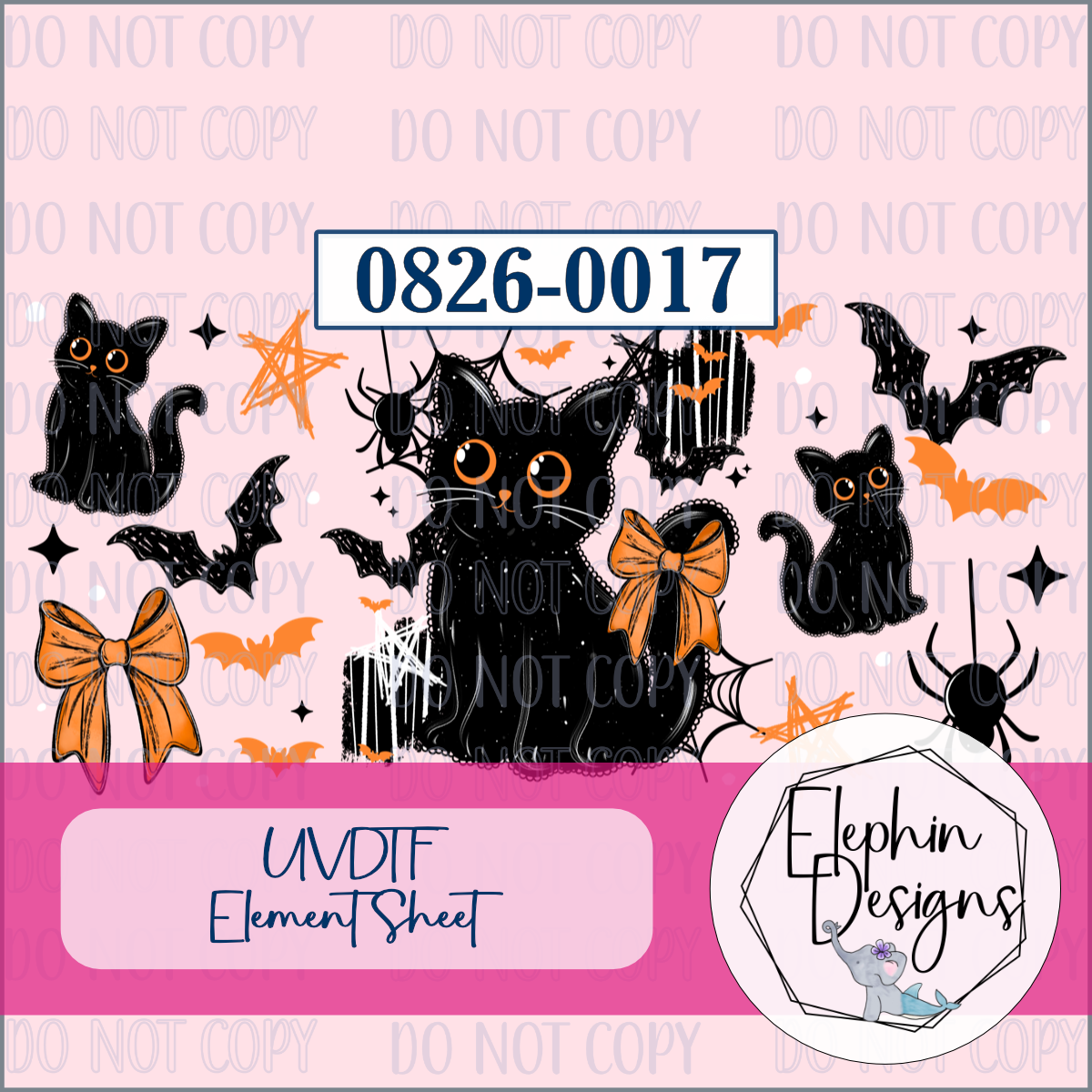 UV DTF Element Sheet | Black Cat Orange Bow | 0826-0017