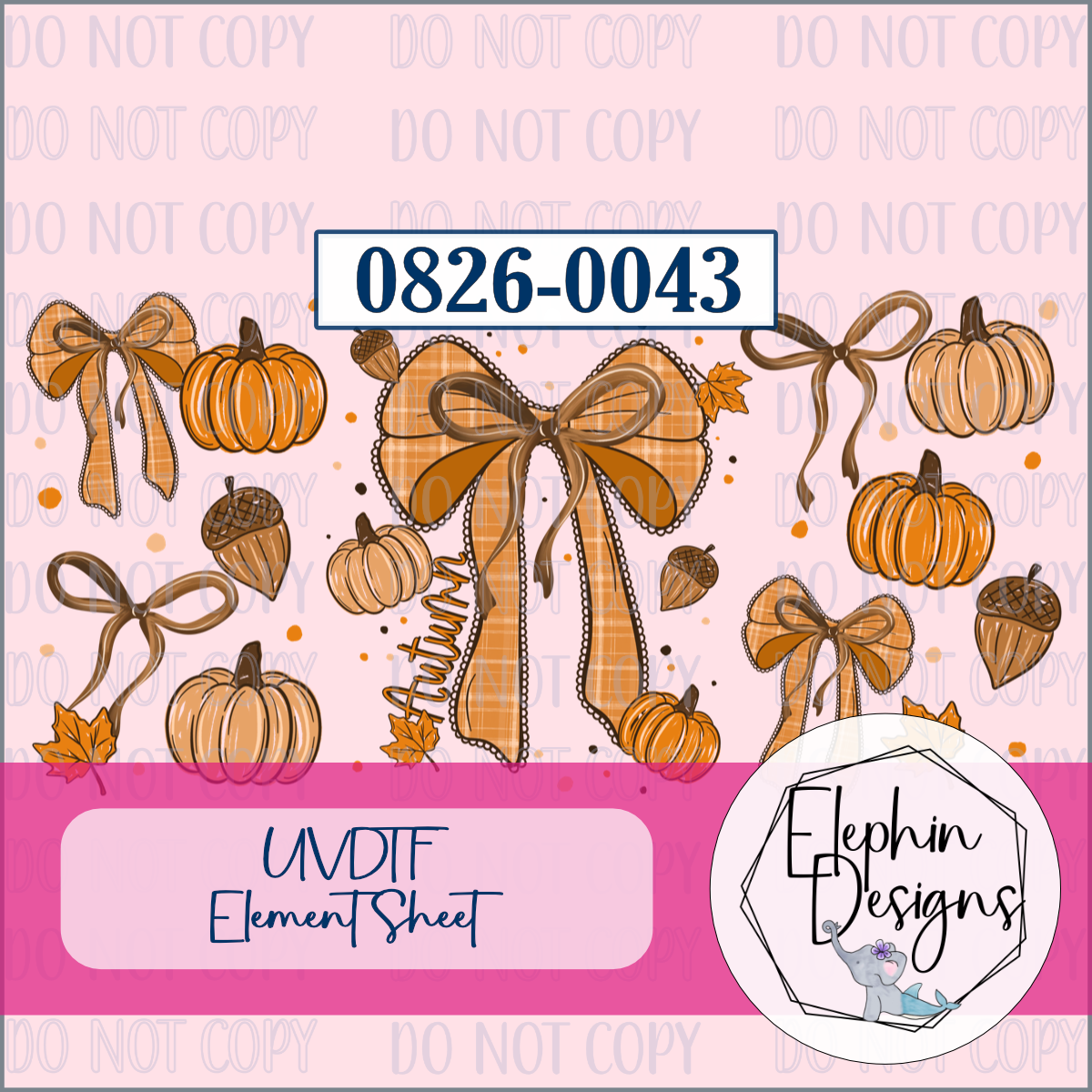 UV DTF Element Sheet | Autumn Pumpkin Bow Acorn | 0826-0043