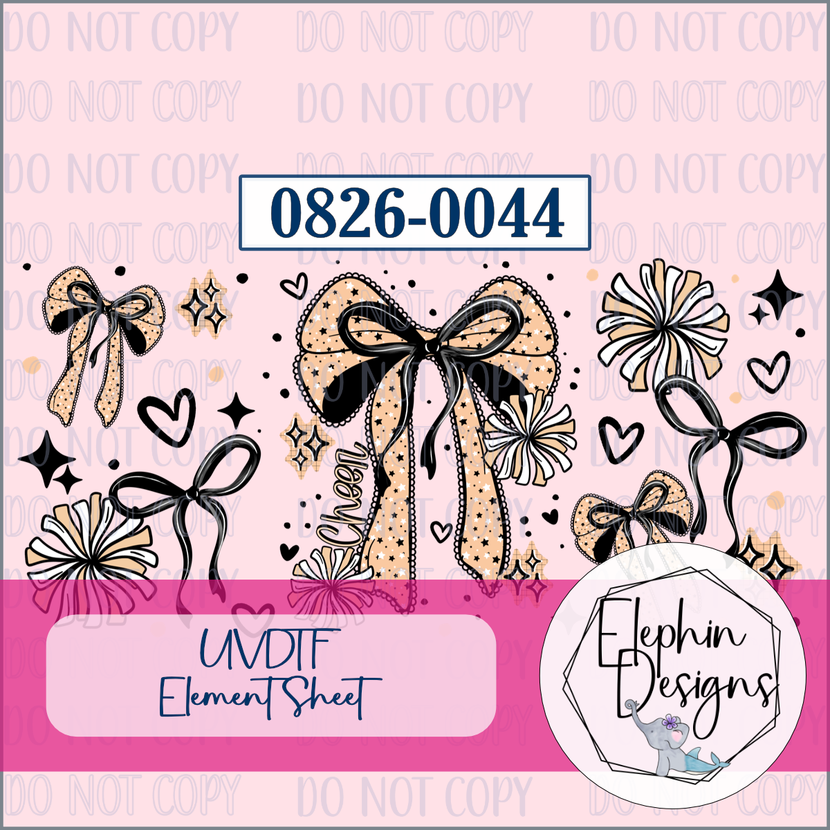 UV DTF Element Sheet | Cheer Pom Pom Bow | 0826-0044