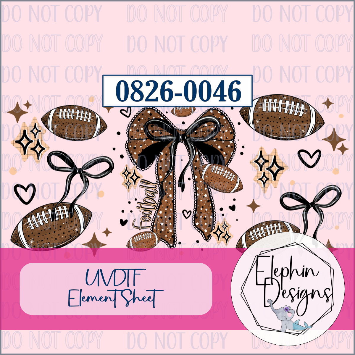 UV DTF Element Sheet | Football Bow Sparkle | 0826-0046