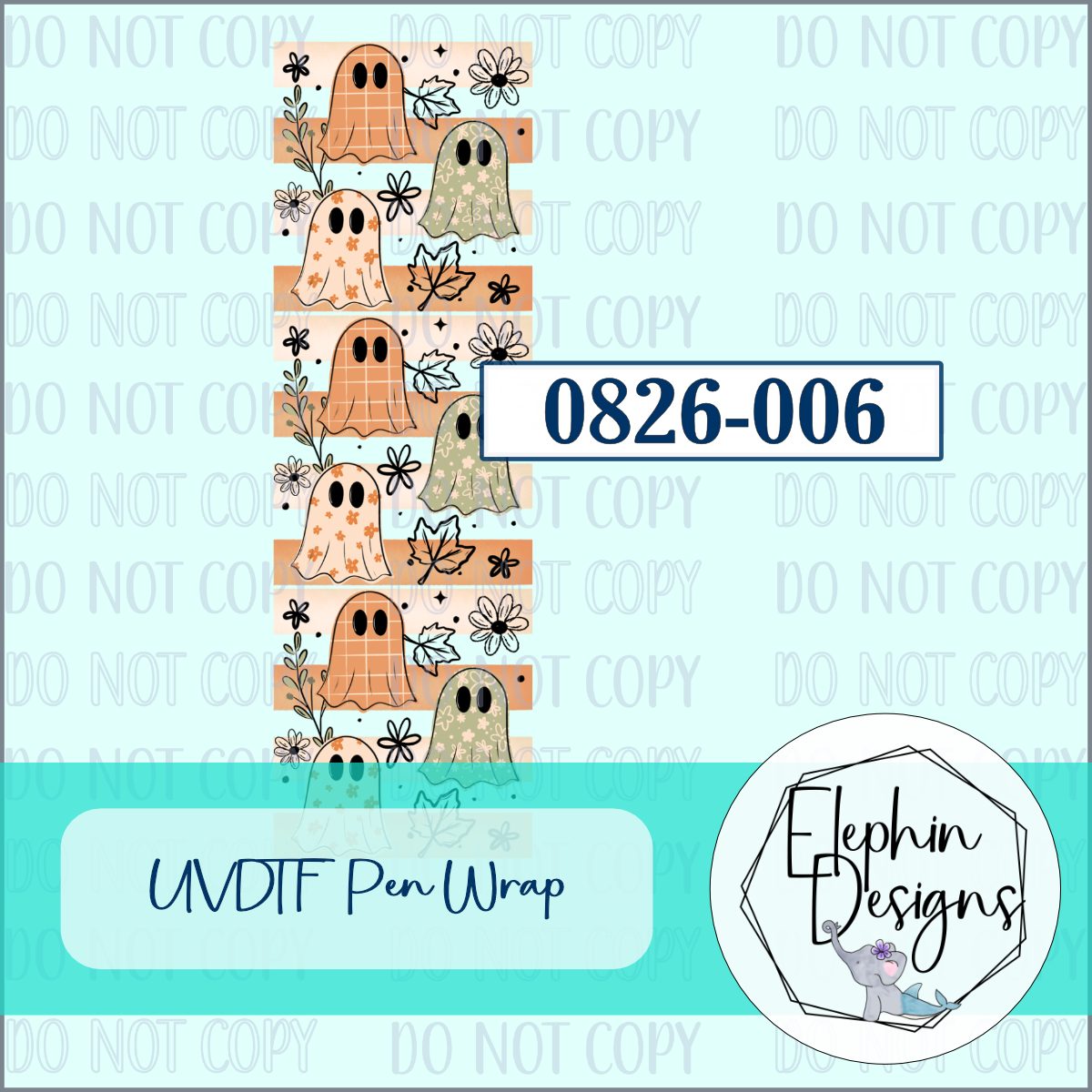 UV DTF Pen Wrap | Boho Floral Ghost Stripe | 0826-006