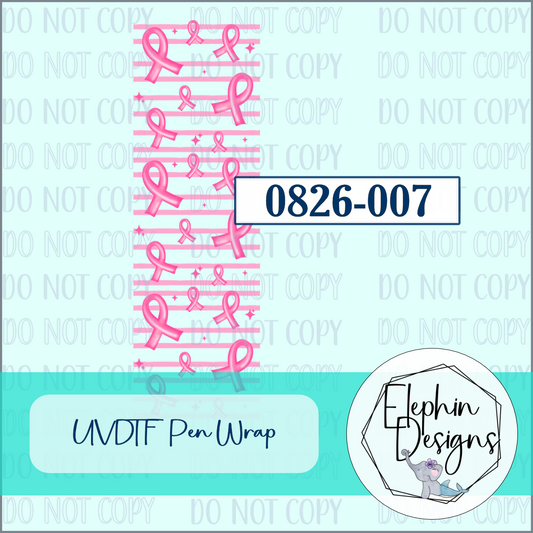 UV DTF Pen Wrap | Pink Ribbon Awareness Stripe | 0826-007