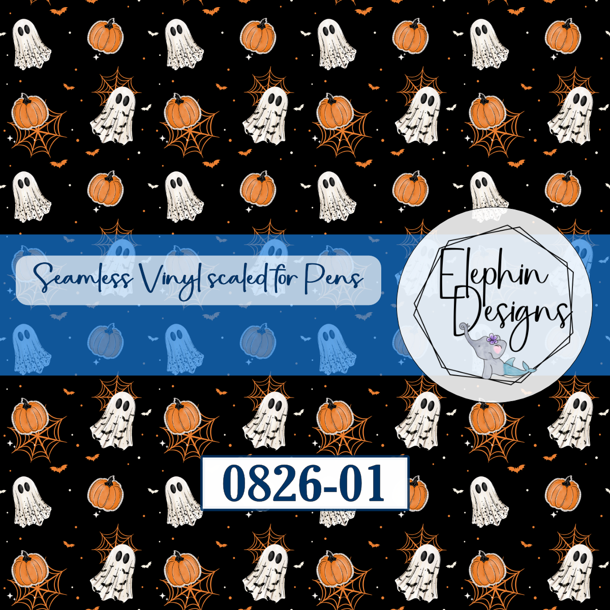 Ghost Pumpkin Web Seamless Printed Vinyl | 0826-01