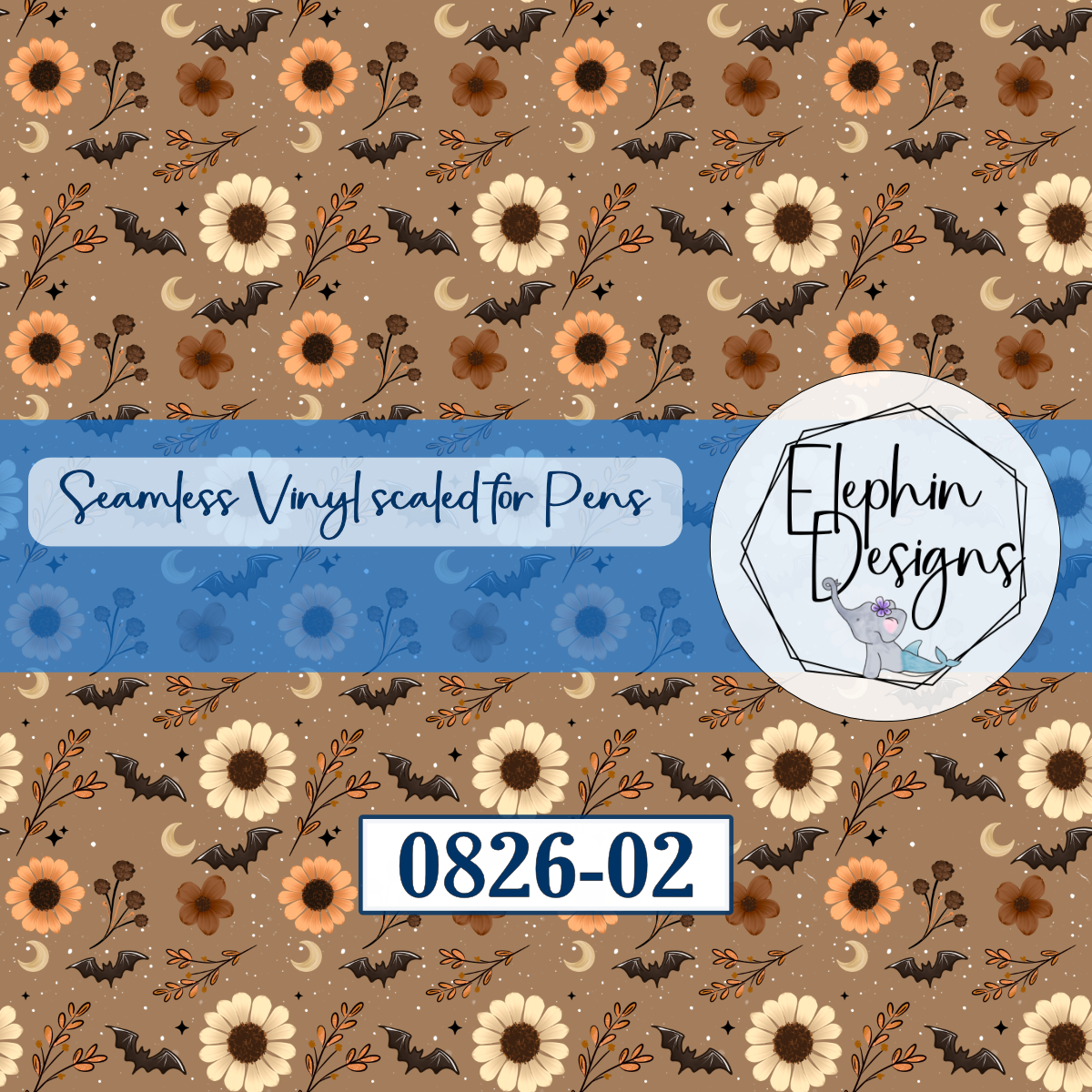 Sunflower Bat Moon Seamless Printed Vinyl | 0826-02