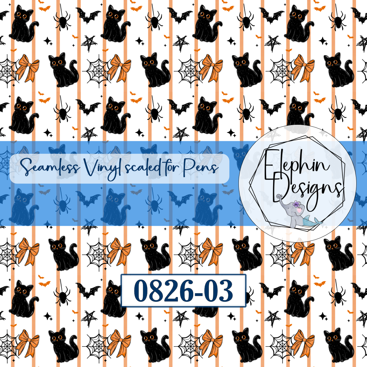 Black Cat Bow Seamless Printed Vinyl | 0826-03