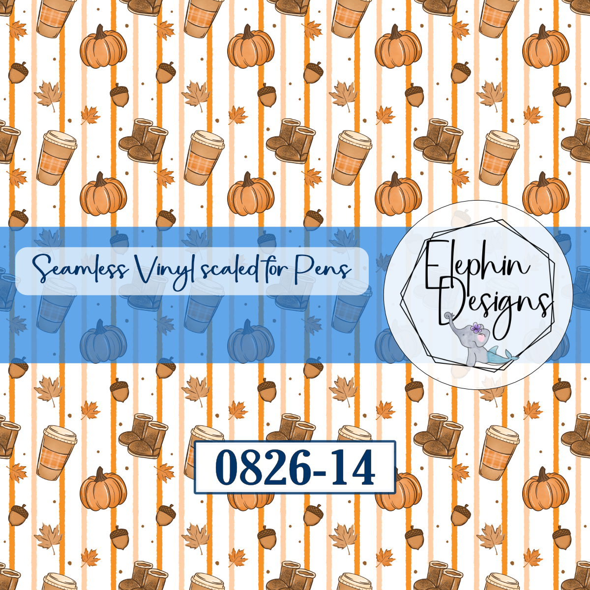 Fall Pumpkin Coffee Seamless Printed Vinyl | 0826-14