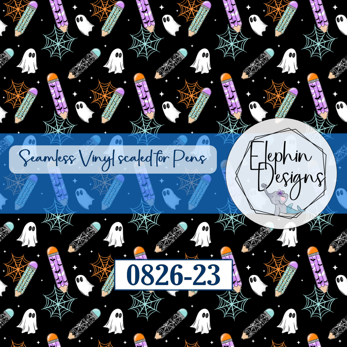 Halloween Pencil Ghost Seamless Printed Vinyl | 0826-23
