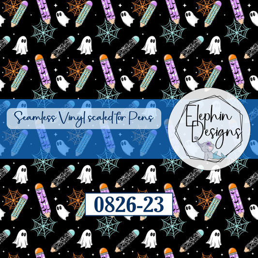 Halloween Pencil Ghost Seamless Printed Vinyl | 0826-23