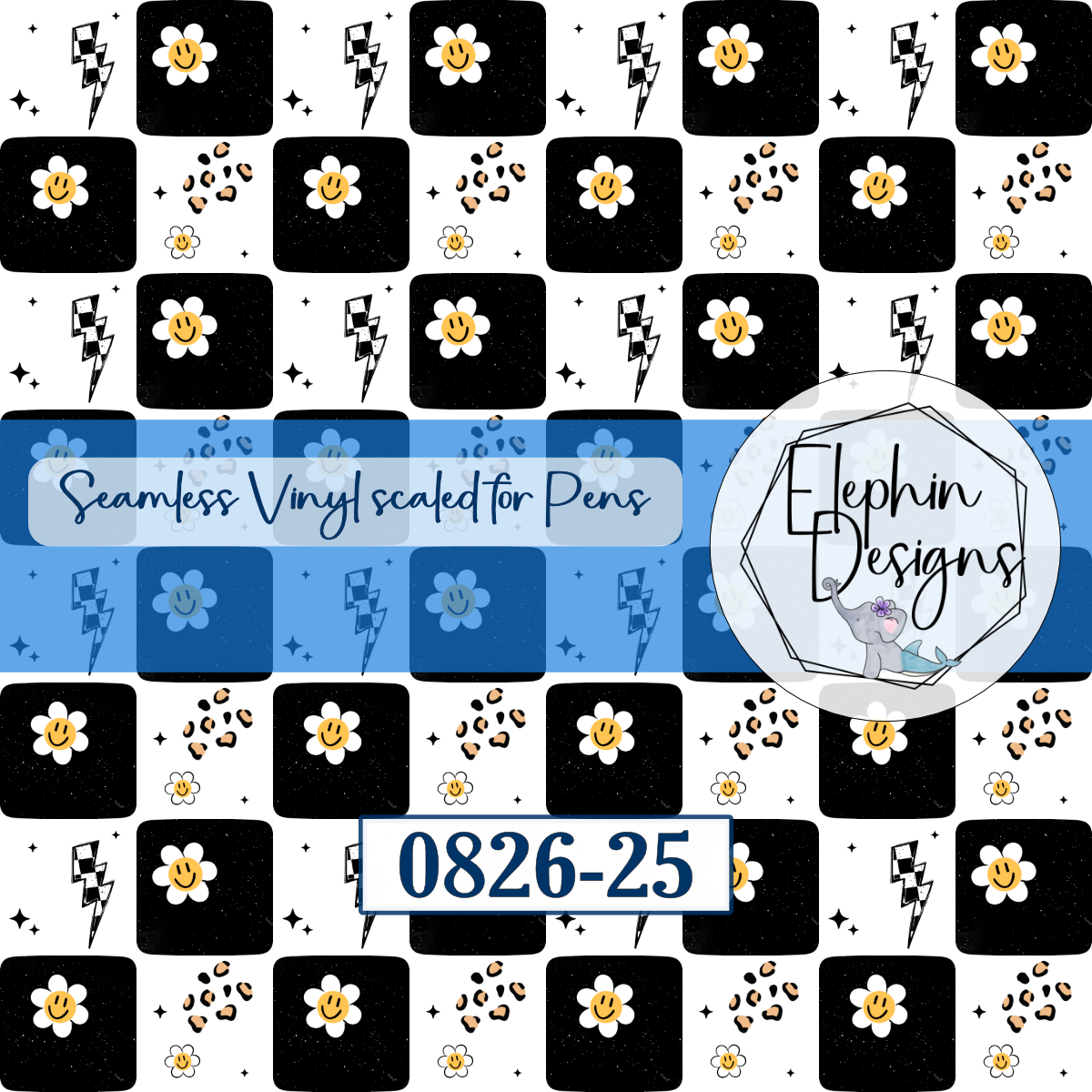 Retro Daisy Checker Seamless Printed Vinyl | 0826-25
