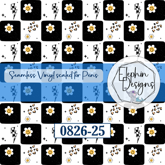 Retro Daisy Checker Seamless Printed Vinyl | 0826-25