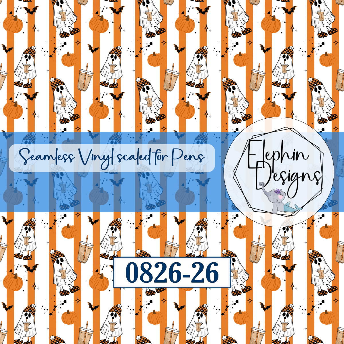 Ghost Coffee Pumpkin Stripe Seamless Printed Vinyl | 0826-26