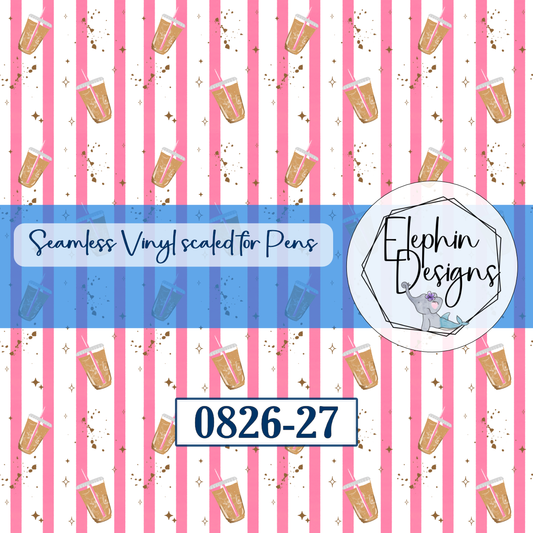 Iced Coffee Pink Stripe Seamless Printed Vinyl | 0826-27